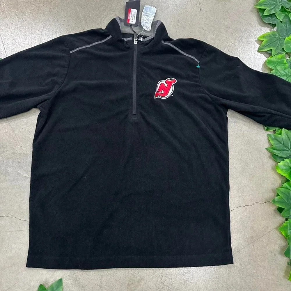 New Jersey Devils NHL Quarter Zip Pullover Jacket Black Hockey Team Logo